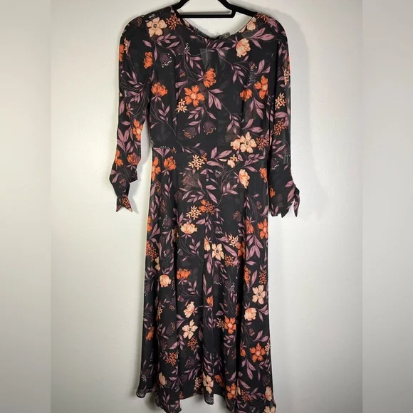 I. Madeline Black Floral Dress Fit Flare Sheer Size Medium Garden Cottage NWT - Picture 2 of 5